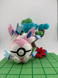 Sylveon Pokeball 3D Printed Display | Handmade Pokémon Collectible Decor | Anime Gaming Shelf Gift